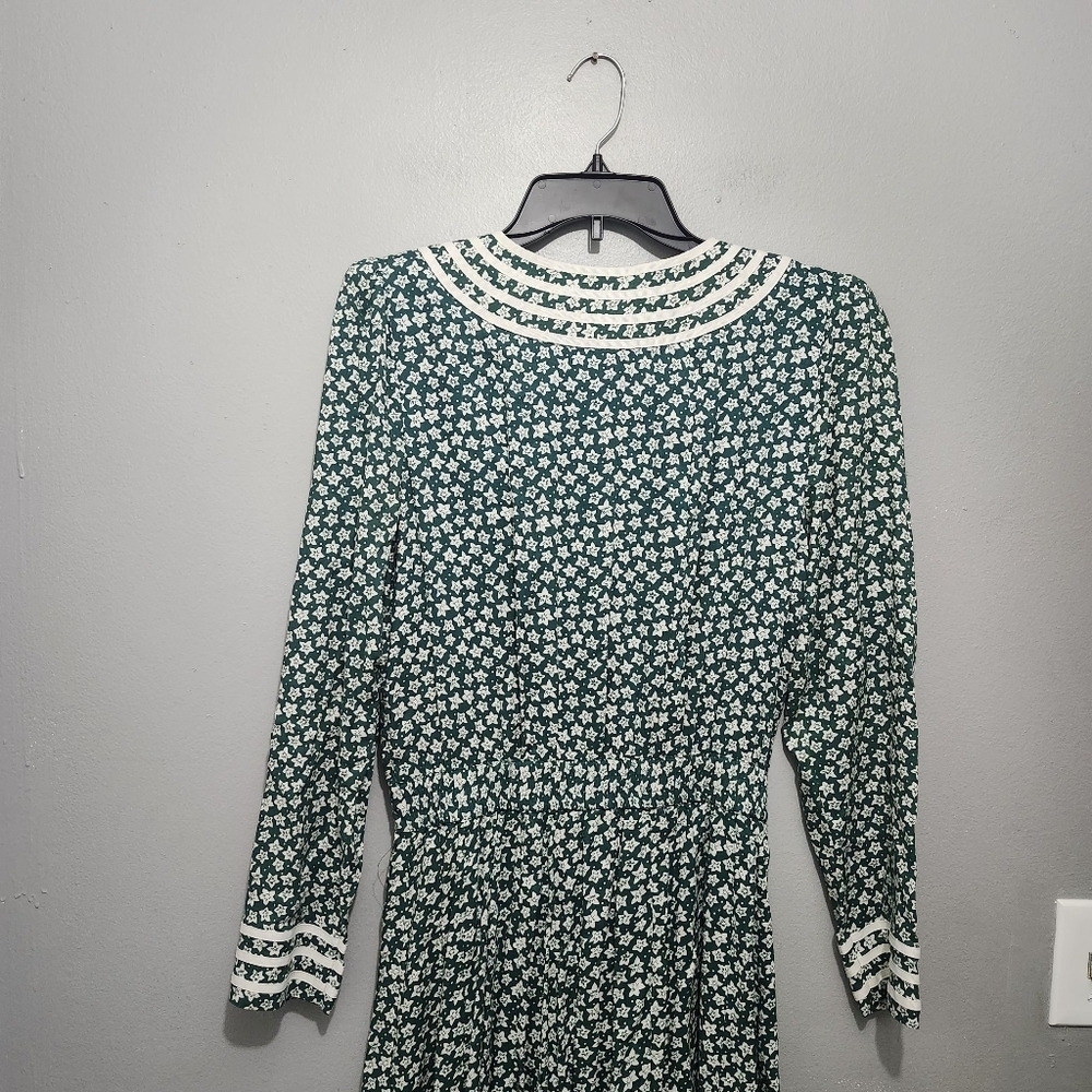 Kathie Lee Vintage Long Sleeve Button Down Floral Midi Dress Size 8 Green - Picture 7 of 12